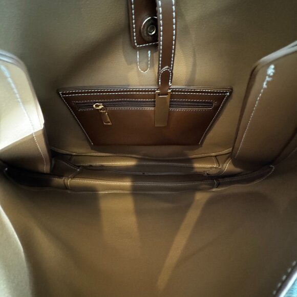 Shoulder bag leather and suede like large satchel hobo tote brown khaki camel - Picture 2 of 4